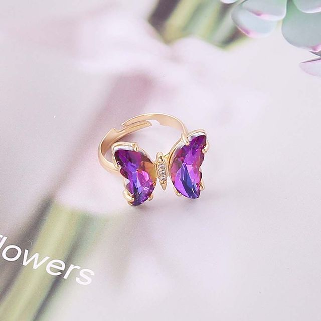 Butterfly Adjustable Ring - Dark Purple - Rings - Pretland | Spiritual Crystals & Jewelry