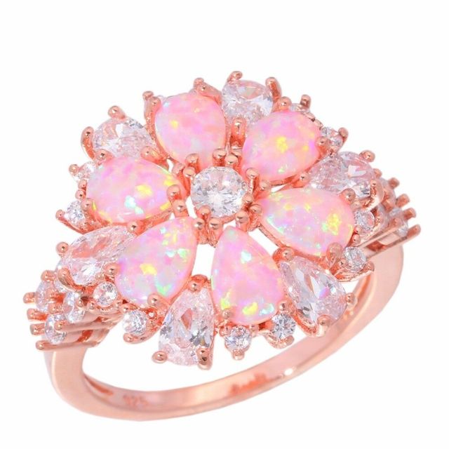 Flower Pink Fire Opal Rose Gold Ring - 5 - Rings - Pretland | Spiritual Crystals & Jewelry