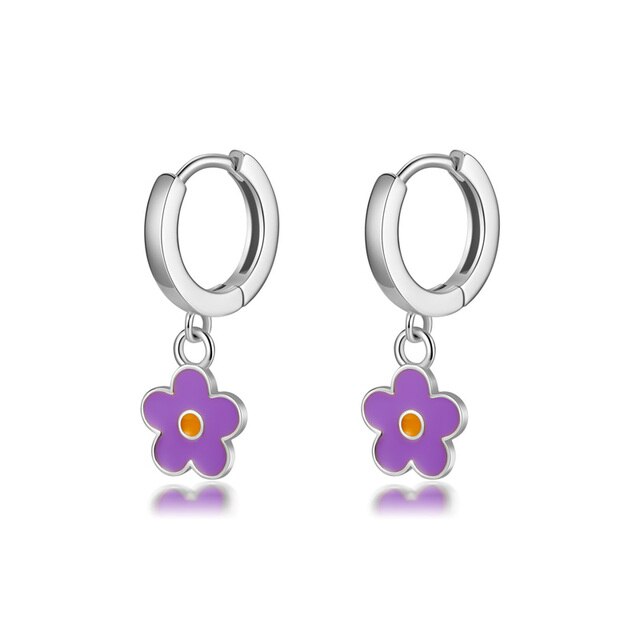 Flower 925 Sterling Silver Hoop Earrings - Silver Purple - Earrings - Pretland | Spiritual Crystals & Jewelry