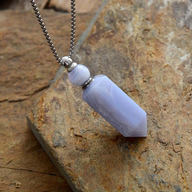 Handmade Crystal Perfume Bottle Necklace - Agate Silver - Necklaces - Pretland | Spiritual Crystals & Jewelry