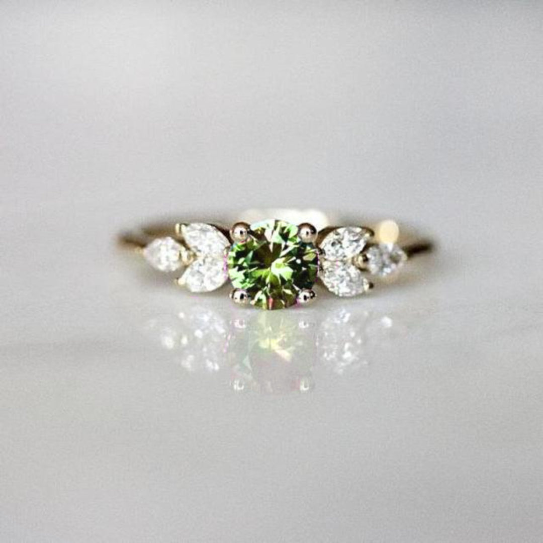 Enchanting White Green Zircon Ring - Rings - Pretland | Spiritual Crystals & Jewelry