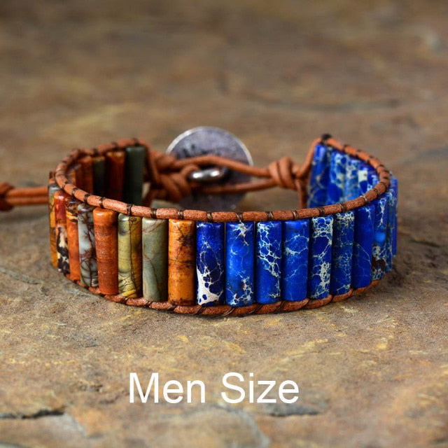 Polychrome Jasper Stone Unisex Bracelet - Tan Men - Wrap Bracelets - Pretland | Spiritual Crystals & Jewelry
