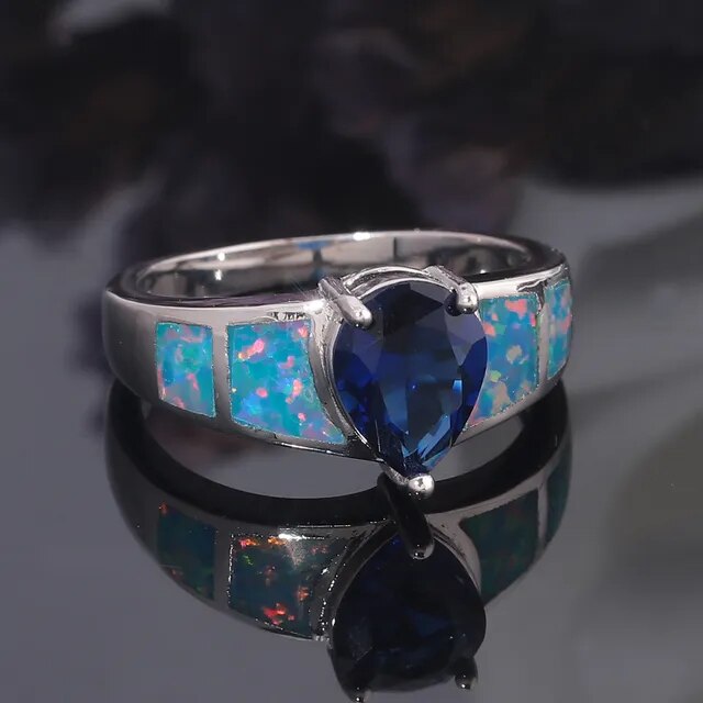 Chic Sapphire & Rainbow Fire Opal Ring