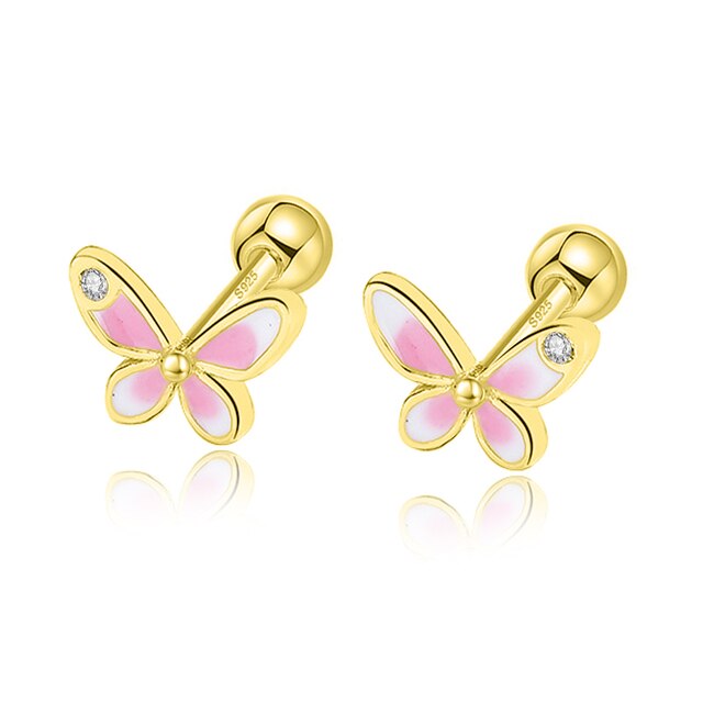 Pink Butterfly 925 Sterling Silver Stud Earrings - Gold - Earrings - Pretland | Spiritual Crystals & Jewelry