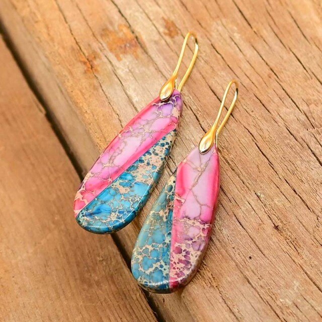 Purple of The Sky Emperor Stone Drop Earrings - Gold - Drop Earrings - Pretland | Spiritual Crystals & Jewelry