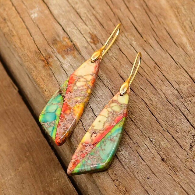 Piece of Nature Emperor Stone Earrings - Gold - Drop Earrings - Pretland | Spiritual Crystals & Jewelry