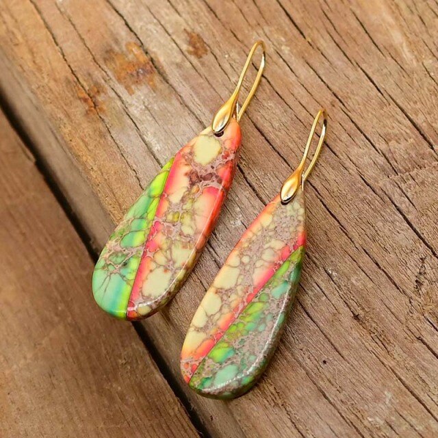 Sunset of Nature Emperor Stone Drop Earrings - Gold - Drop Earrings - Pretland | Spiritual Crystals & Jewelry