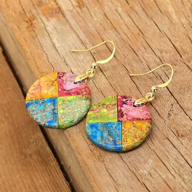 Splashy Circle Emperor Stone Earrings - Gold - Earrings - Pretland | Spiritual Crystals & Jewelry