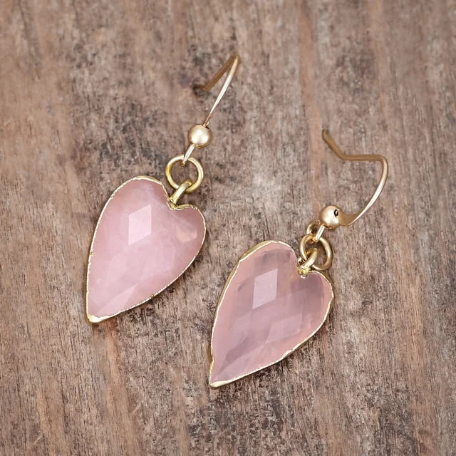 Heart Shape Earrings with Natural Rose Quartz