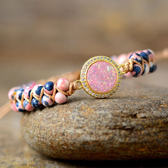 Enchanting Fire Opal & Jasper Bracelet - Pink - Bracelets - Pretland | Spiritual Crystals & Jewelry