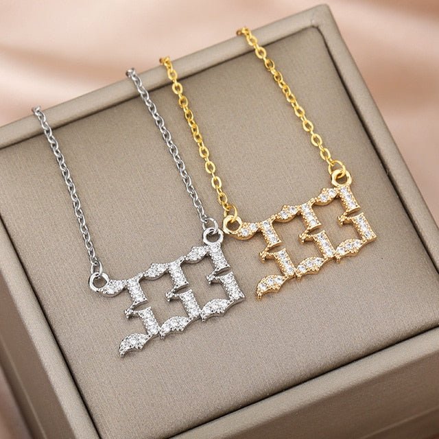 Angel Number Manifest Zirconia Necklace - 333 / Gold - Pendant Necklaces - Pretland | Spiritual Crystals & Jewelry