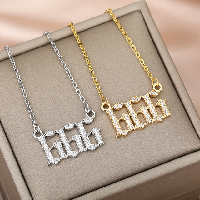 Angel Number Manifest Zirconia Necklace - 666 / Gold - Pendant Necklaces - Pretland | Spiritual Crystals & Jewelry