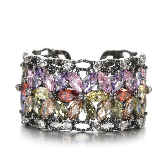 Chakra Flower Zircon Adjustable Ring