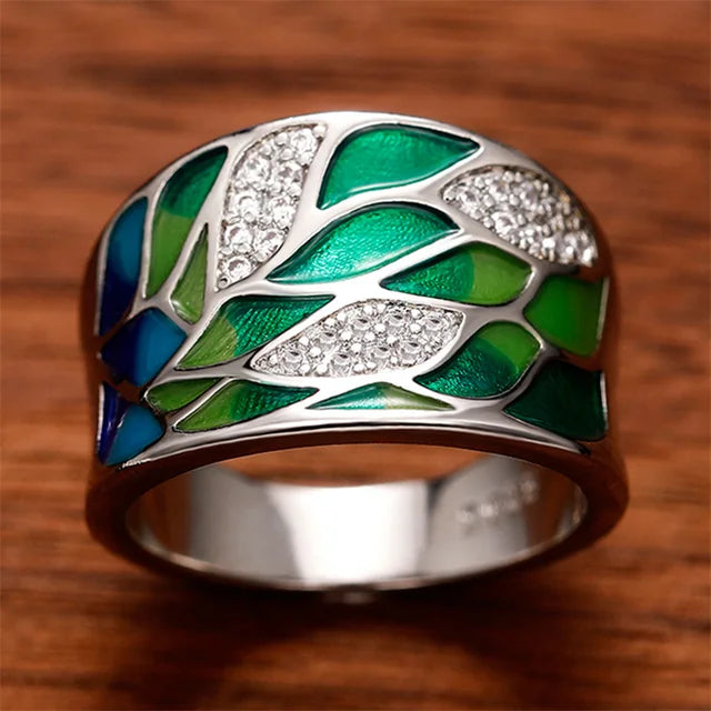 Bohemia Green Leaf hand-painted ring