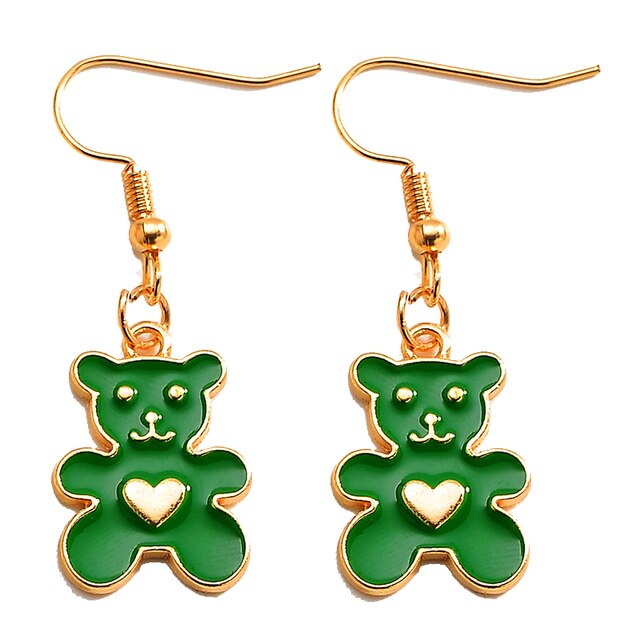 Cute Bear Charm Dangle Earrings - Green - Earrings - Pretland | Spiritual Crystals & Jewelry