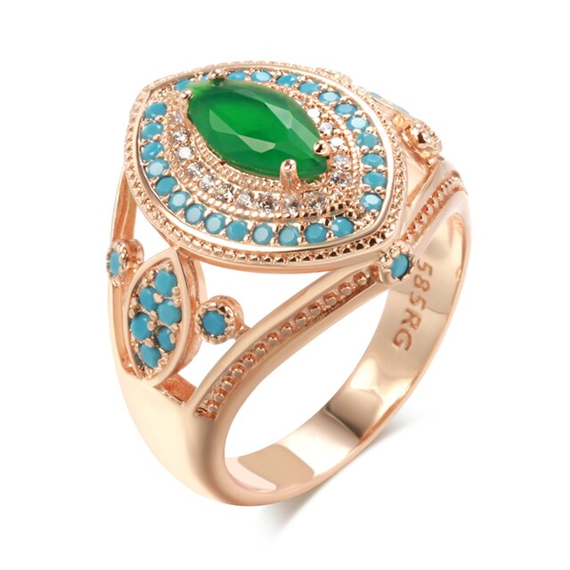 Vintage Emerald Turquoise 14K Rose Gold Ring