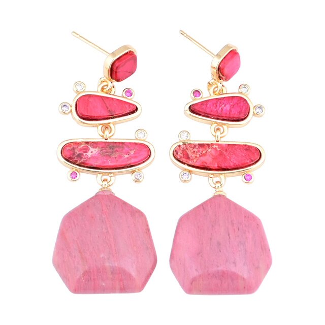 Spiritual Geometrical Natural Stone Earrings - Red - Earrings - Pretland | Spiritual Crystals & Jewelry