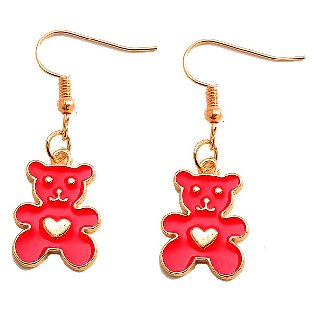 Cute Bear Charm Dangle Earrings - Red - Earrings - Pretland | Spiritual Crystals & Jewelry