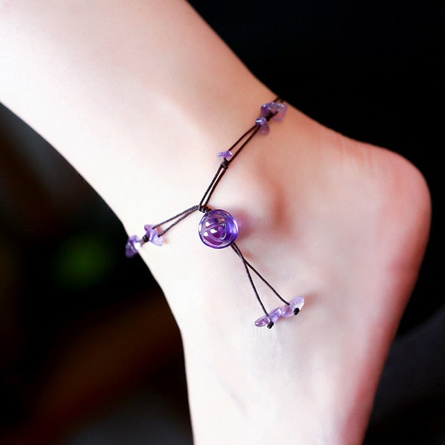 Spiritual Flower Braided Anklets - Amethyst - Anklets - Pretland | Spiritual Crystals & Jewelry