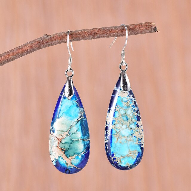 Vintage Design Jasper Earrings - Blue - Earrings - Pretland | Spiritual Crystals & Jewelry