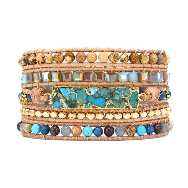 Intense Turquoise Protection Bracelet - Gold-color - Wrap Bracelets - Pretland | Spiritual Crystals & Jewelry
