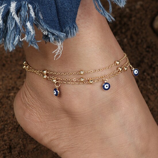 Vintage Evil Eyes Anklet - Gold - Anklets - Pretland | Spiritual Crystals & Jewelry