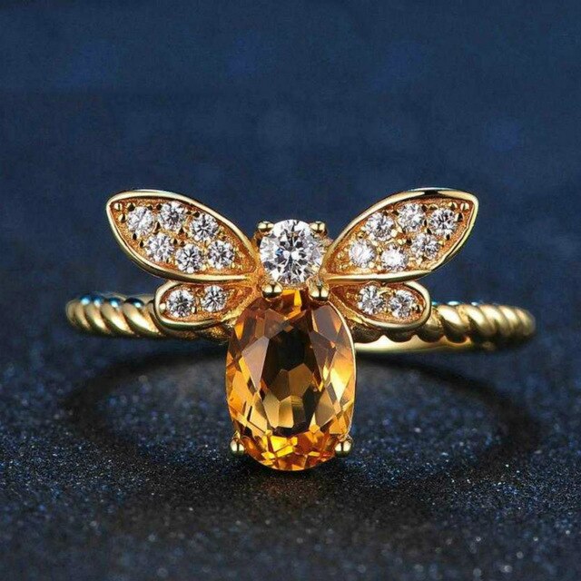 Spiritual Bee Citrine Gold Plated Ring - Rings - Pretland | Spiritual Crystals & Jewelry