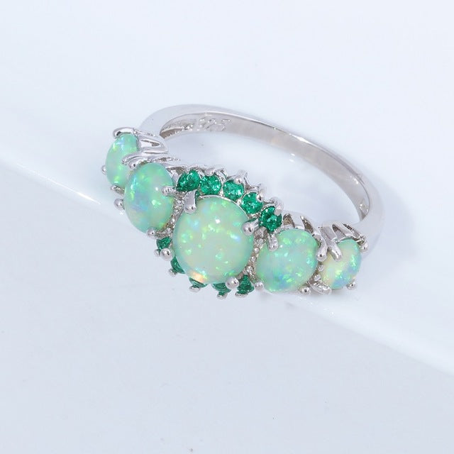 Green Opal Garnet Silver Ring - Rings - Pretland | Spiritual Crystals & Jewelry