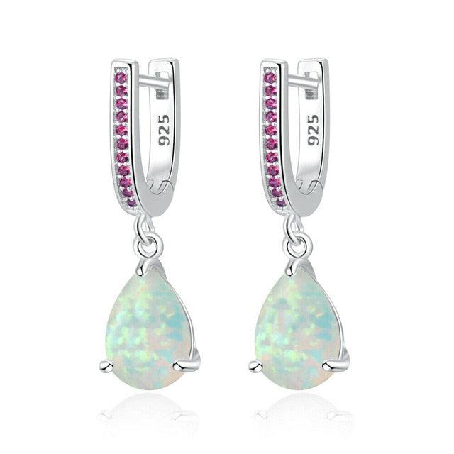 Green Opal Silver Earrings - Pink - Earrings - Pretland | Spiritual Crystals & Jewelry