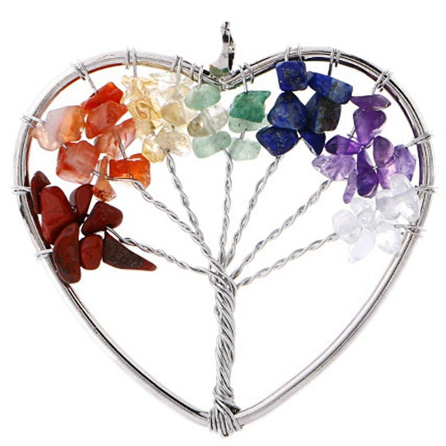 Handmade Tree of Life 7 Chakra Crystals Necklace - Heart Shaped - Necklaces - Pretland | Spiritual Crystals & Jewelry