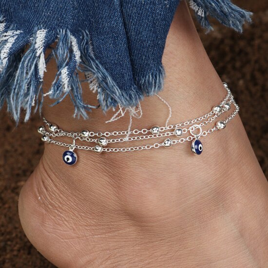 Vintage Evil Eyes Anklet - Silver - Anklets - Pretland | Spiritual Crystals & Jewelry