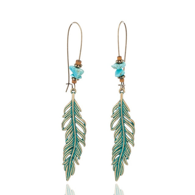 Turquoise Leaf Earrings - Style 03 - Earrings - Pretland | Spiritual Crystals & Jewelry