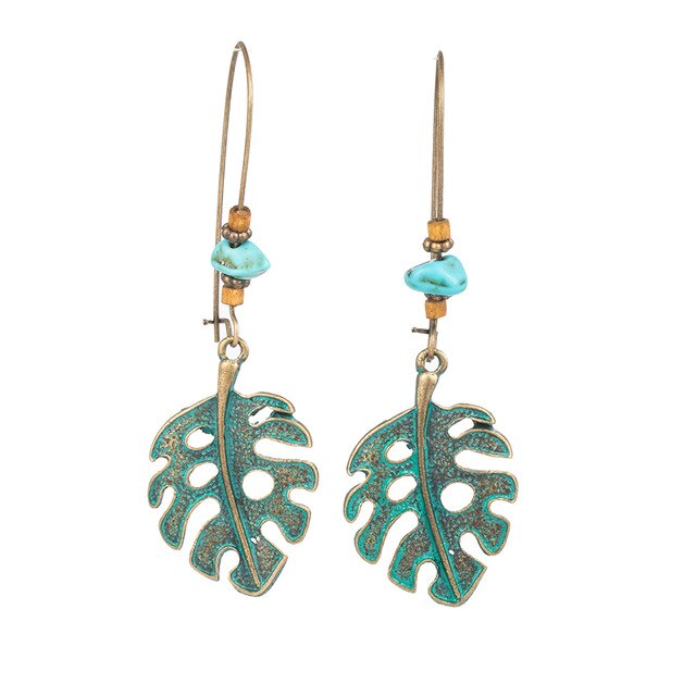 Turquoise Leaf Earrings - Style 05 - Earrings - Pretland | Spiritual Crystals & Jewelry