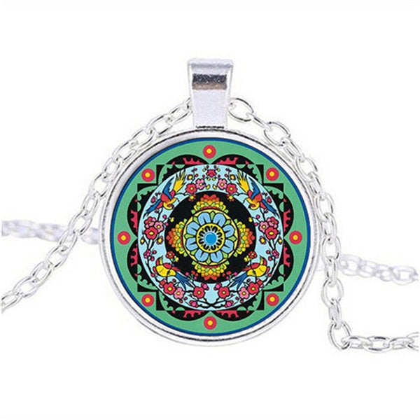 Tibetan Mandala Necklace - Lotus Mandala Silver - Necklaces - Pretland | Spiritual Crystals & Jewelry