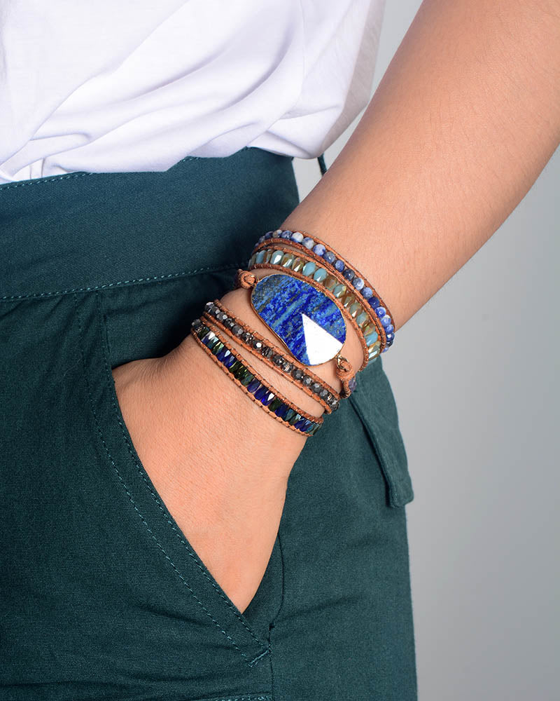 Indigo Lapis Lazuli & Sodalite Bracelet - Wrap Bracelets - Pretland | Spiritual Crystals & Jewelry