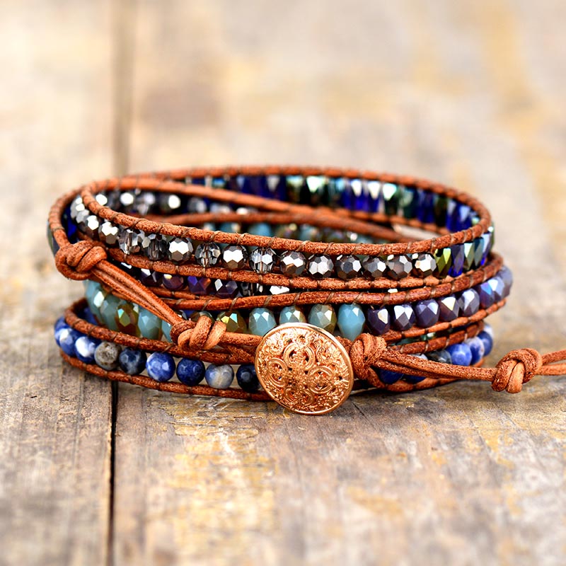 Indigo Lapis Lazuli & Sodalite Bracelet - Wrap Bracelets - Pretland | Spiritual Crystals & Jewelry