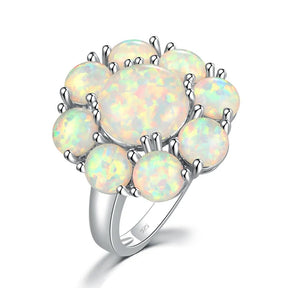 Spiritual Flower White Fire Opal Silver Plated Ring