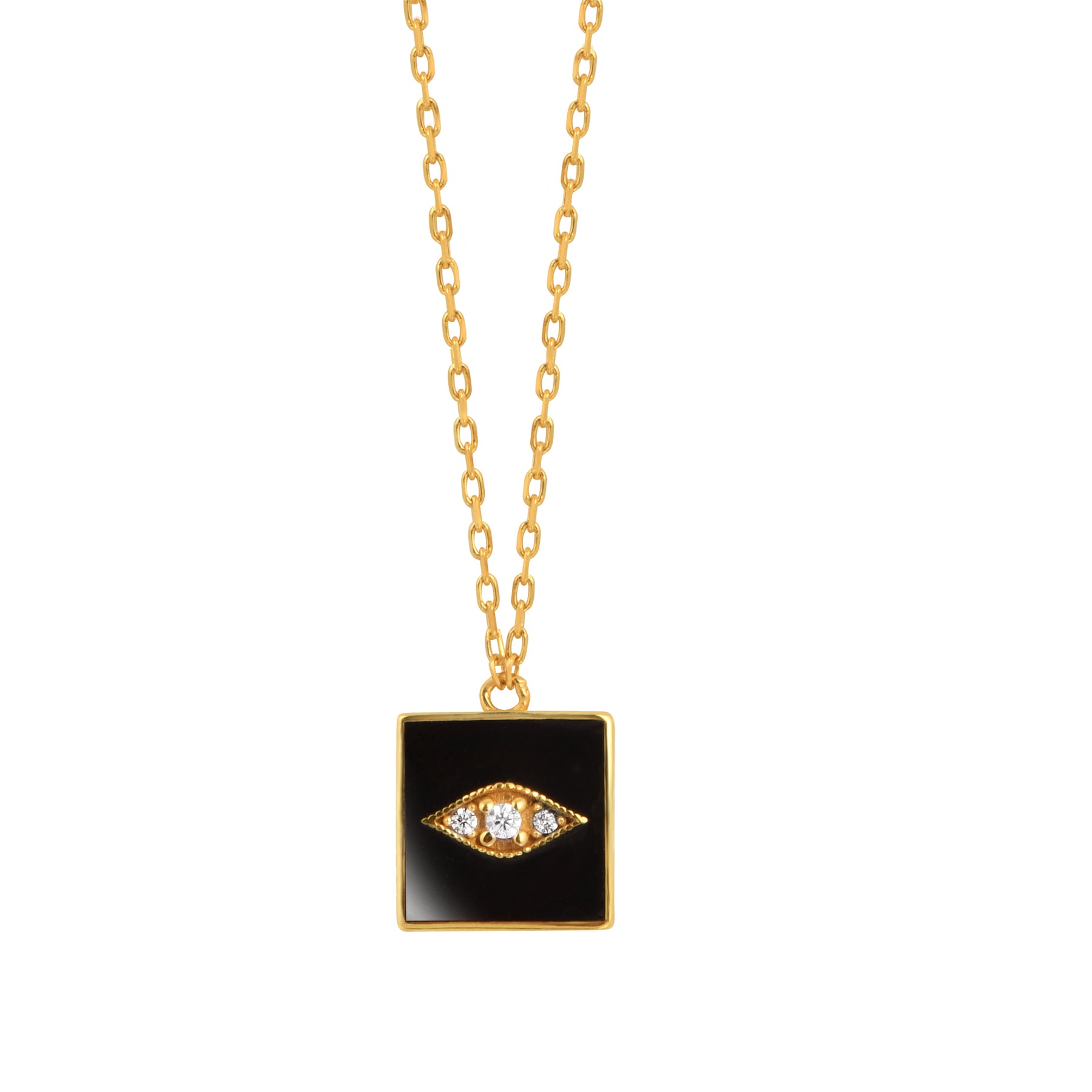 Black Square Evil Eye 24K Gold Vermeil Necklace