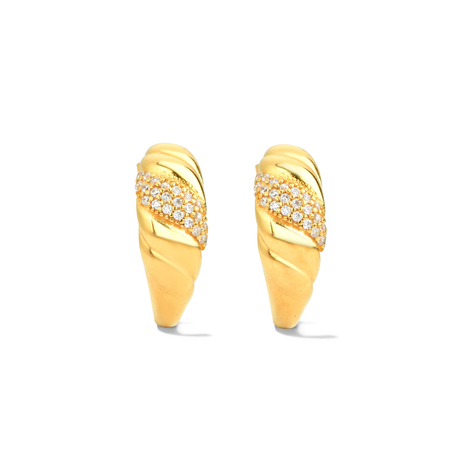 Pave Croissant Dome Gold Vermeil Earrings
