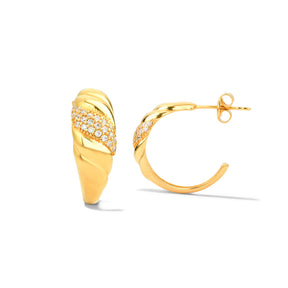 Pave Croissant Dome Gold Vermeil Earrings