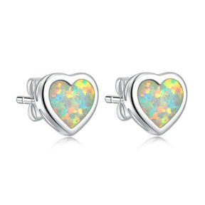 Sweet Heart Silver Plated Earrings - White - Stud Earrings - Pretland | Spiritual Crystals & Jewelry