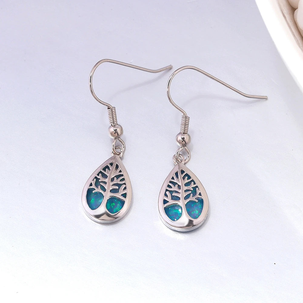 Life Tree Blue Fire Opal Earrings