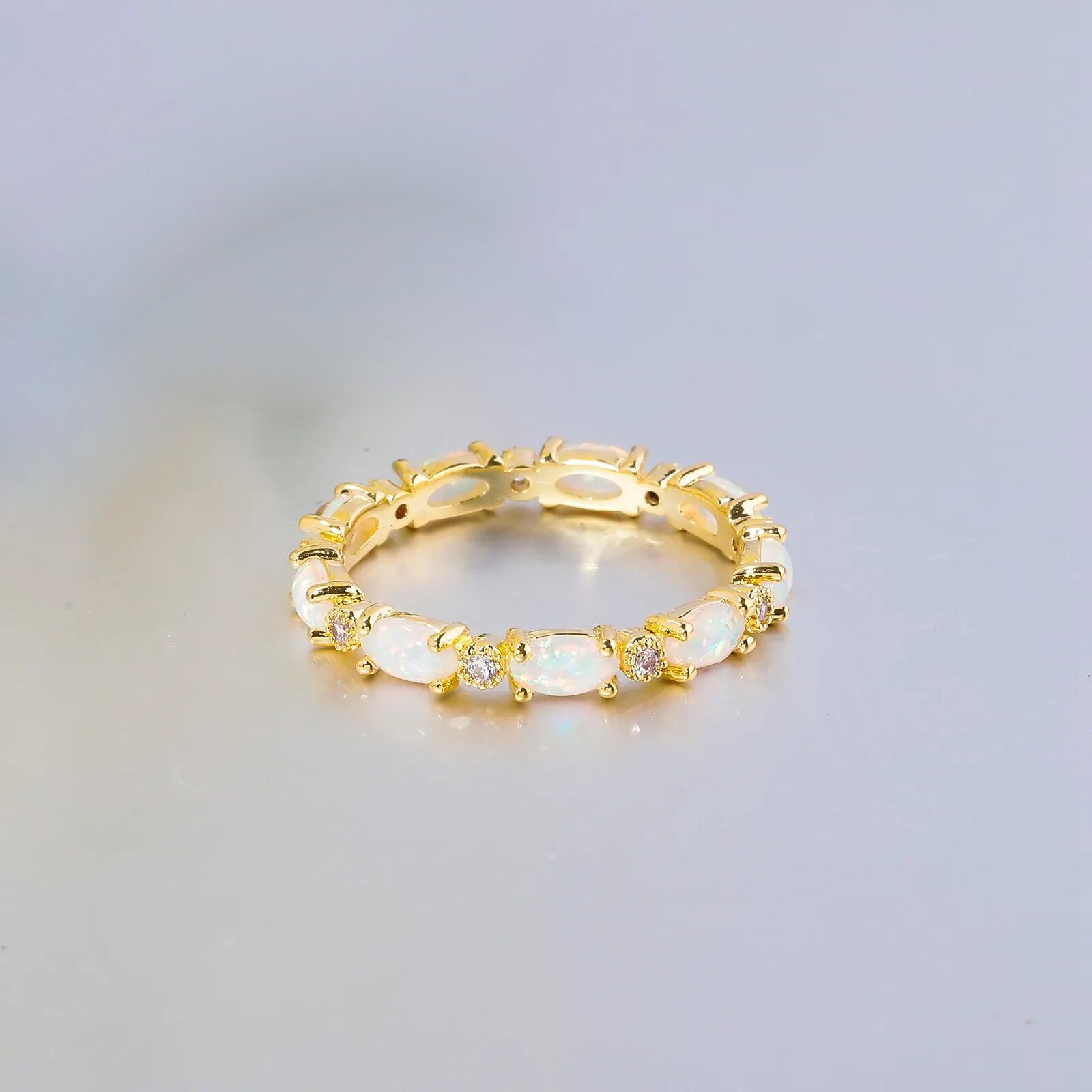 Luxury White Opal Gold Plated Round Ring