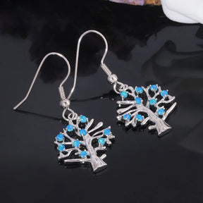 Life Tree Blue Fire Opal Silver Plated Earrings