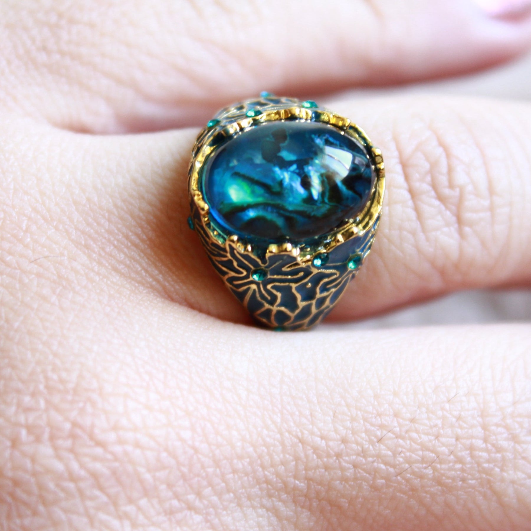 Elegant Sapphire Enamel Flower Ring