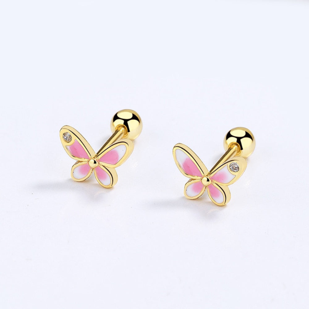 Pink Butterfly 925 Sterling Silver Stud Earrings - Earrings - Pretland | Spiritual Crystals & Jewelry