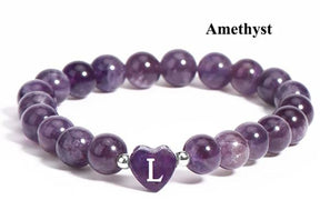 Natural Stone Amethyst and Obsidian Lover Bracelet (Customizable Initial Letter)