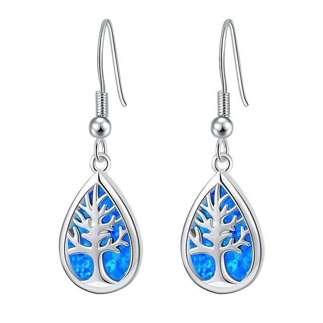 Life Tree Blue Fire Opal Earrings