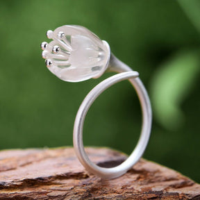Valley Flower Natural Crystal Adjustable Ring - Silver Satin-Finish - Rings - Pretland | Spiritual Crystals & Jewelry