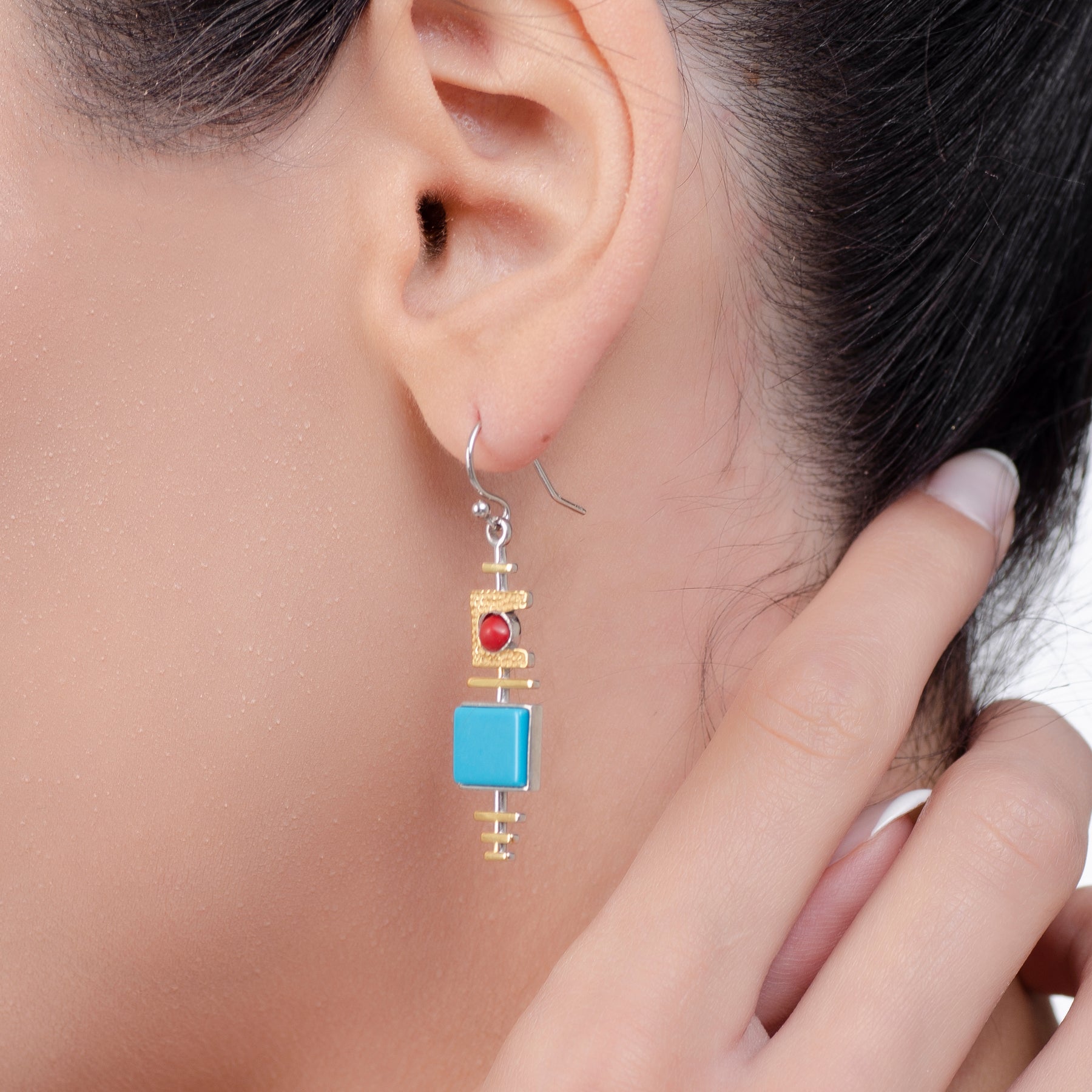Turquoise Dangle Silver Earrings - Earrings - Pretland | Spiritual Crystals & Jewelry